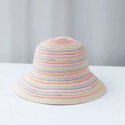 Rainbow Stripe Woven Summer Bucket Hat