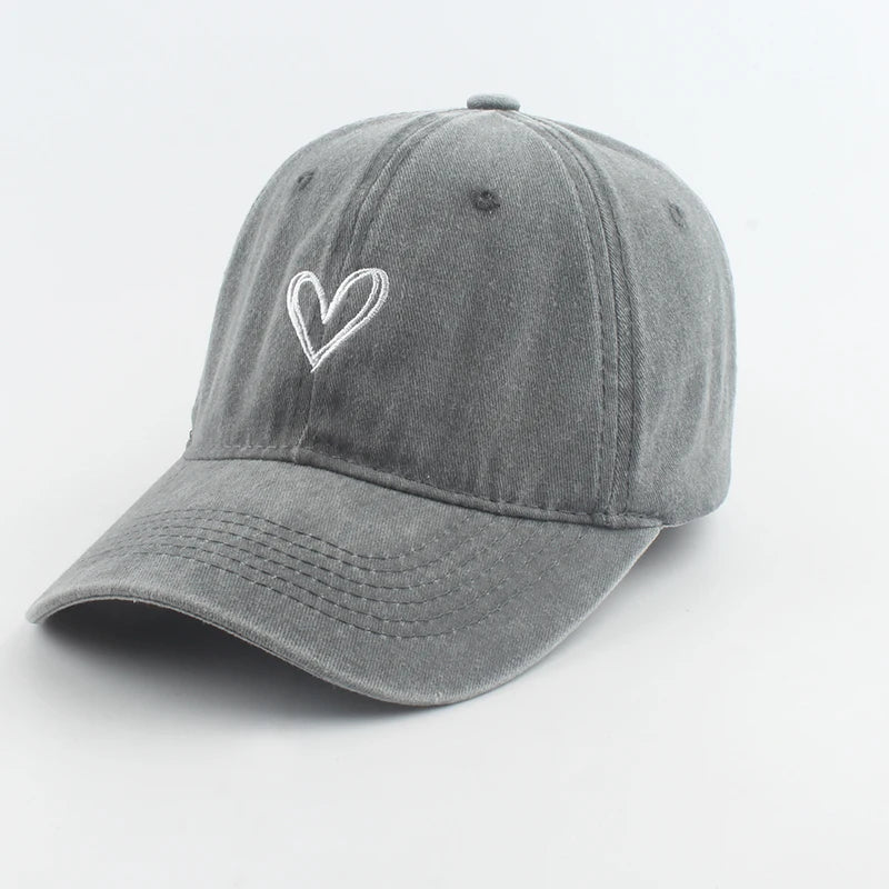 Love Heart Embroidery Washed Baseball Cap
