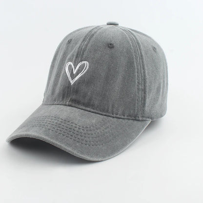 Love Heart Embroidery Washed Baseball Cap