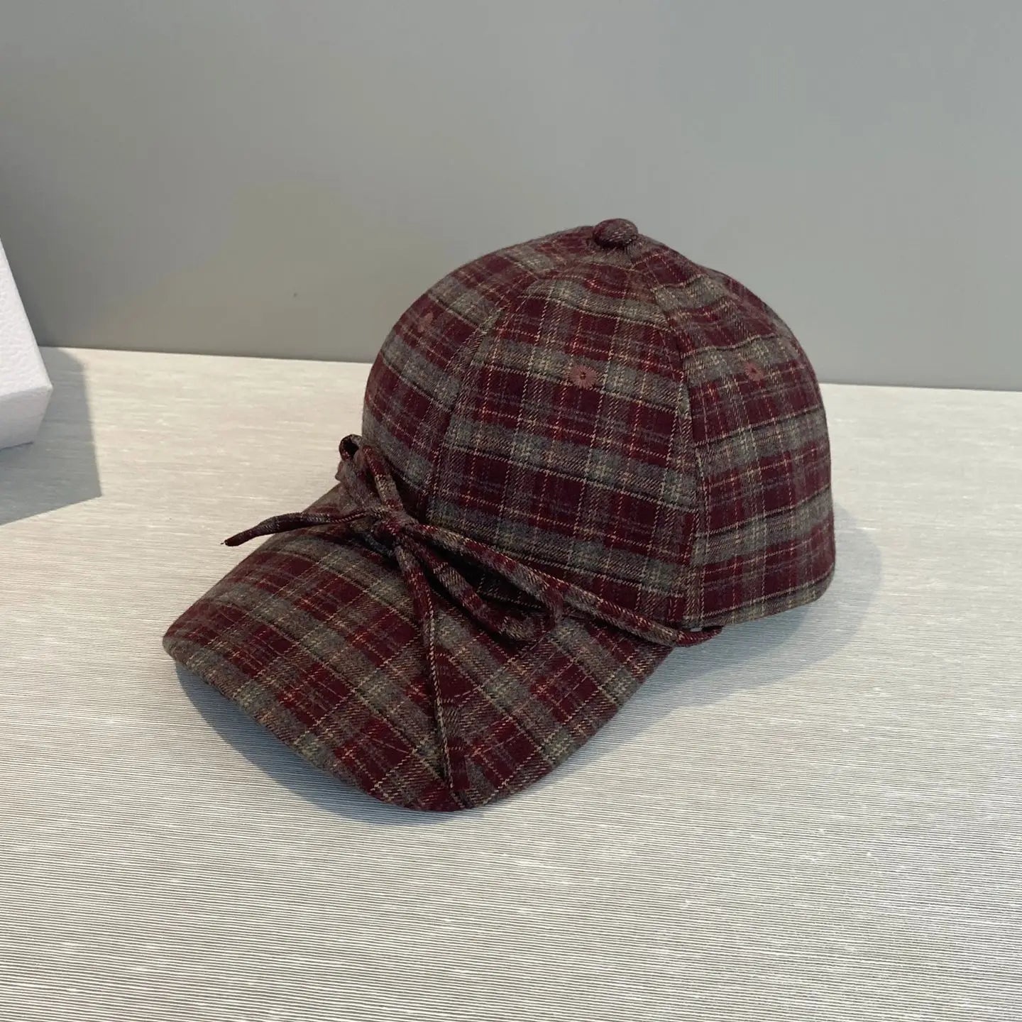 Woolen Check Bow Baseball Cap