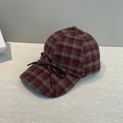 Woolen Check Bow Baseball Cap
