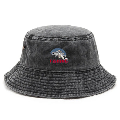 Vintage Washed Fish Logo Summer Bucket Hat