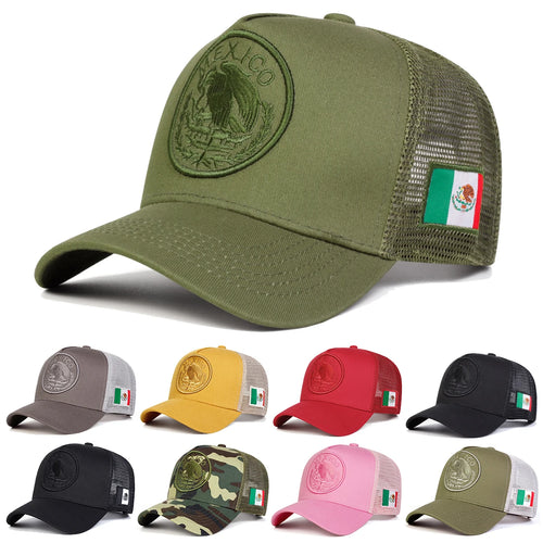 Unisex Mexican Flag Embroidered Mesh Baseball Cap