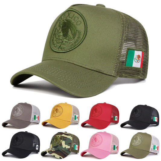 Unisex Mexican Flag Embroidered Mesh Baseball Cap