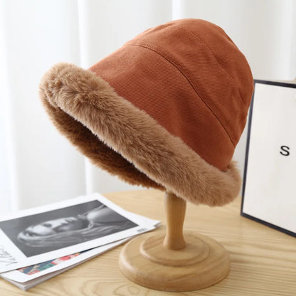 Fluffy Fur Bucket Hat Women Winter