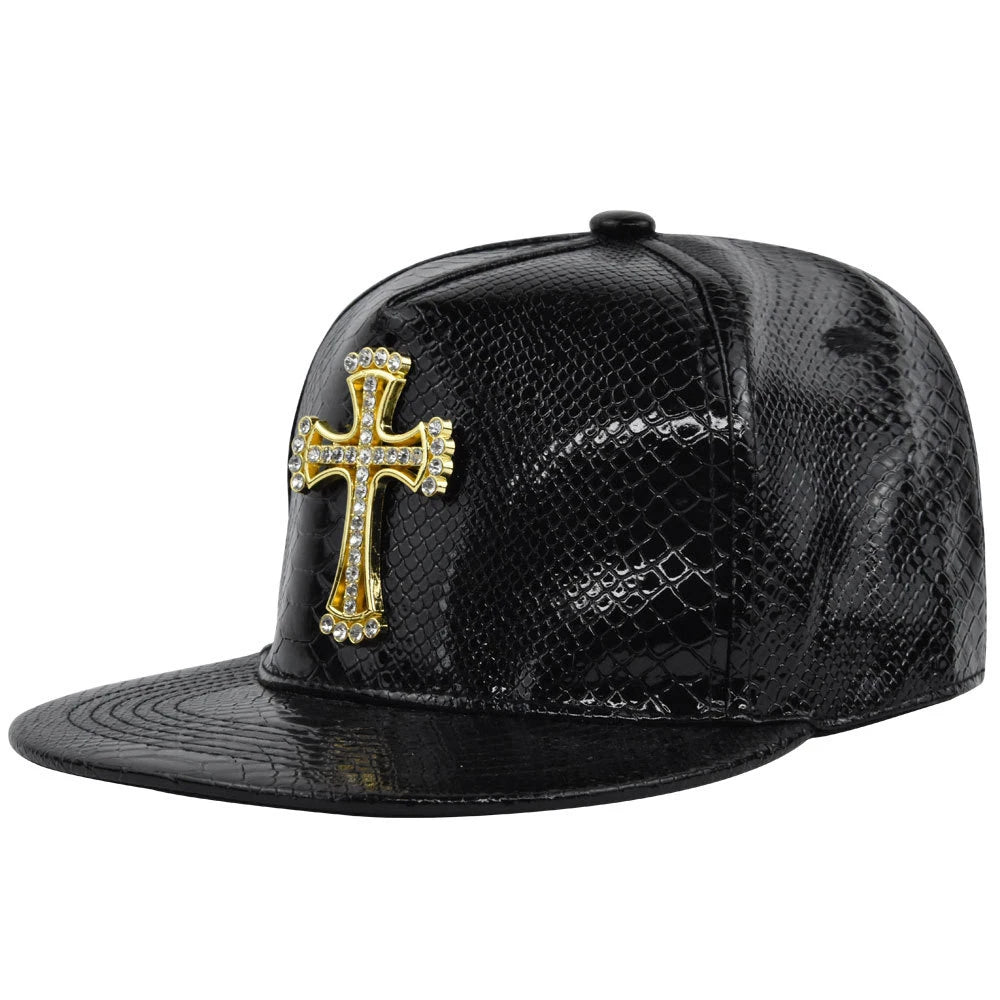 Unisex Cross Metal Label Hip-hop Flat Brim Cap