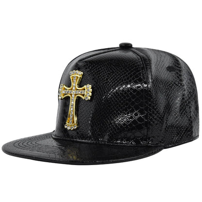 Unisex Cross Metal Label Hip-hop Flat Brim Cap