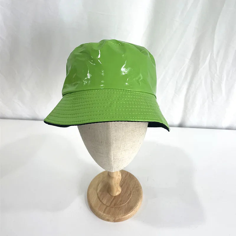 Laser Color Reversible Leather Bucket Hat Men Women