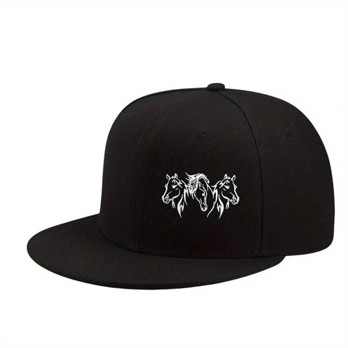 Three Horses Print Flat Brim Snapback Cap