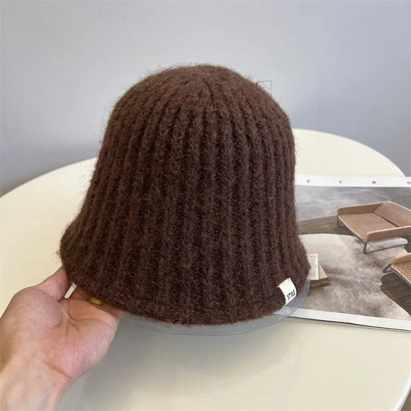 Korean Pit Striped Knitted Winter Bucket Hat
