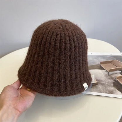 Korean Pit Striped Knitted Winter Bucket Hat