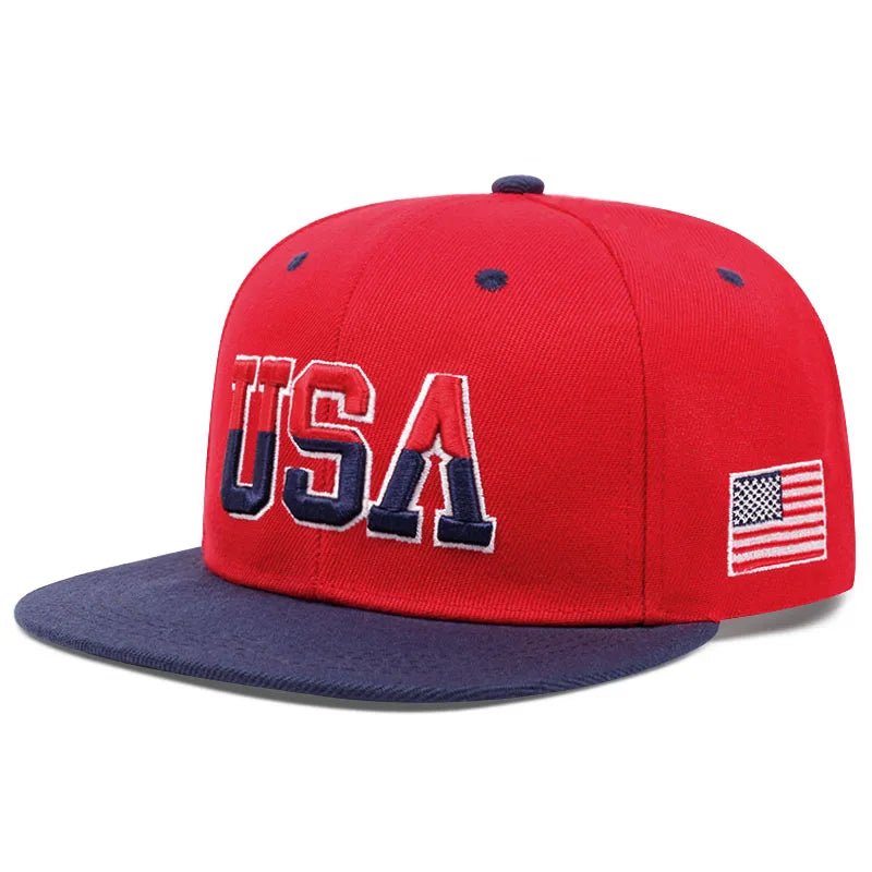 USA Embroidered Flat Brim Baseball Hat