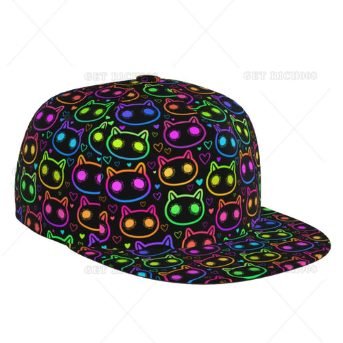 Neon Cats Flat Brim Baseball Cap