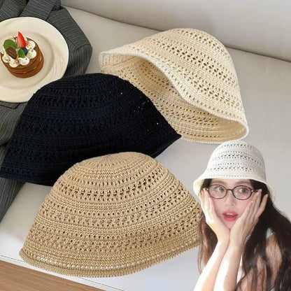 Wide Brim Crochet Hollow Breathable Summer Bucket Hat
