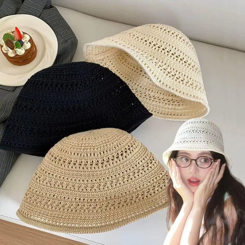Wide Brim Crochet Hollow Breathable Summer Bucket Hat