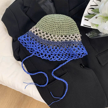Woven Hollow Breathable Korean Style Women Bucket Hat