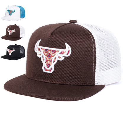 Unisex Ox Head Embroidery Hip-hop Net Hats