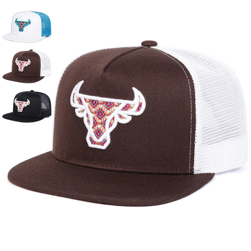 Unisex Ox Head Embroidery Hip-hop Net Hats