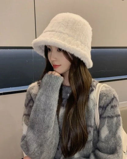 Korean Lamb Faux Fur Winter Bucket Hat