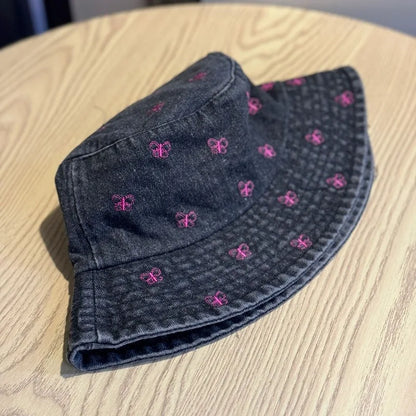 Butterfly Embroidery Denim Summer Fisherman Bucket Hat