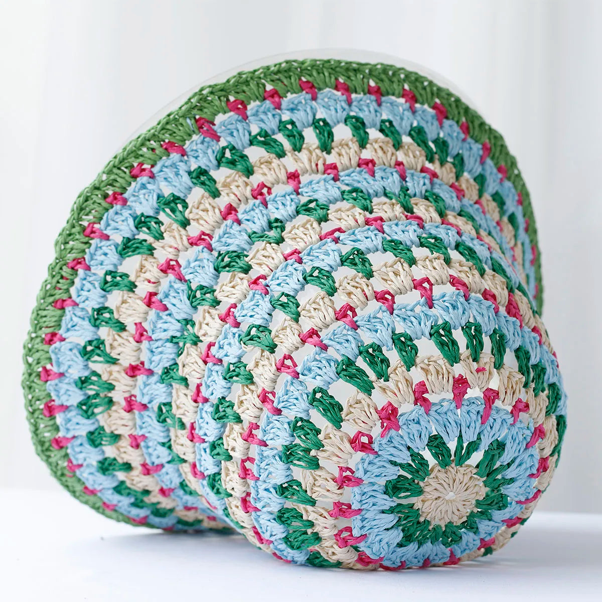 Womens Striped Rainbow Crochet Sun Bucket Hat