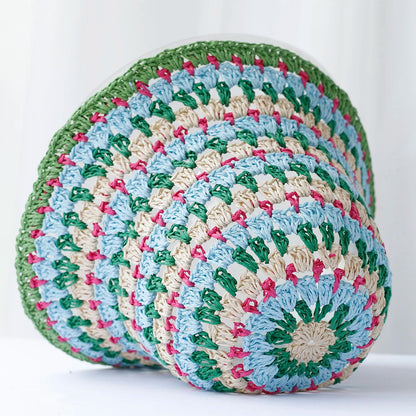 Womens Striped Rainbow Crochet Sun Bucket Hat