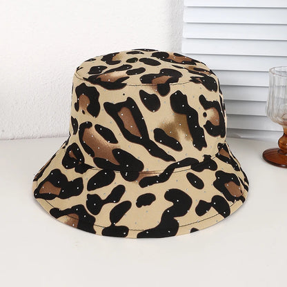 Leopard Print Diamond Reversible Bucket Hat