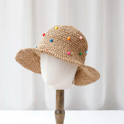 Y2K Womens Wide Large Brim Straw Bucket Hat