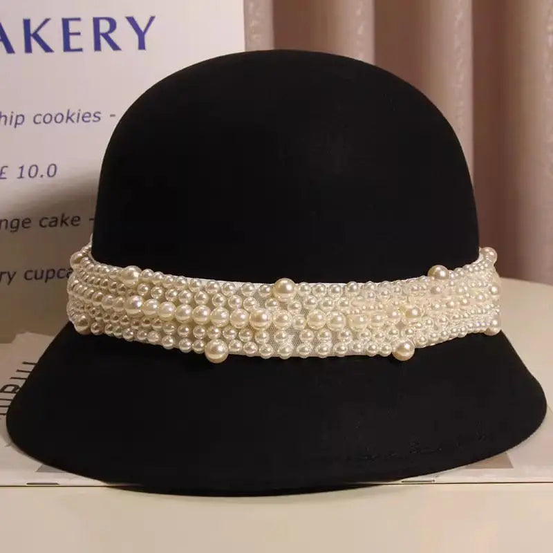 French Retro Pearl Elegant Winter Bucket Hat