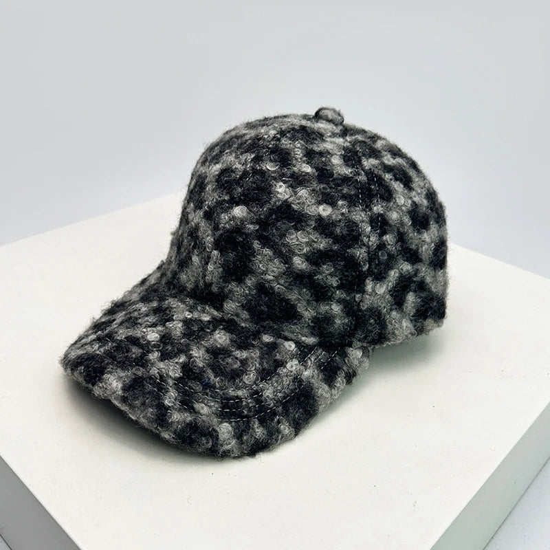 Check Leopard Print Baseball Cap