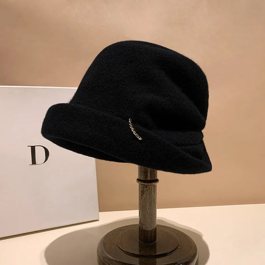 Women's Wool Slouchy Chain Decor Hat