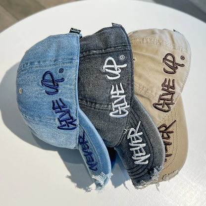 Vintage Washed Cotton Letter Baseball Cap