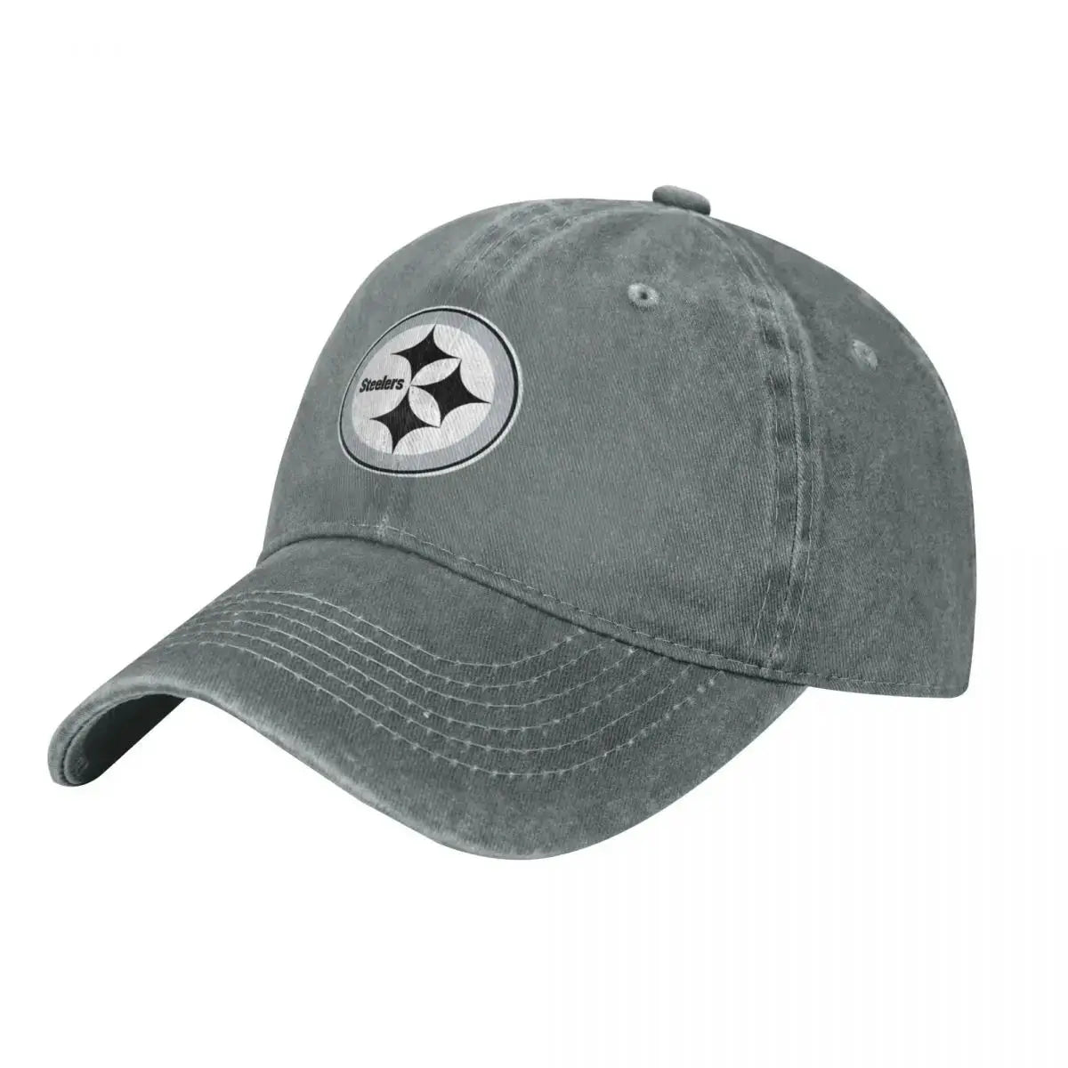 Black and White Steeler Logo Washed Denim Baseball Cap