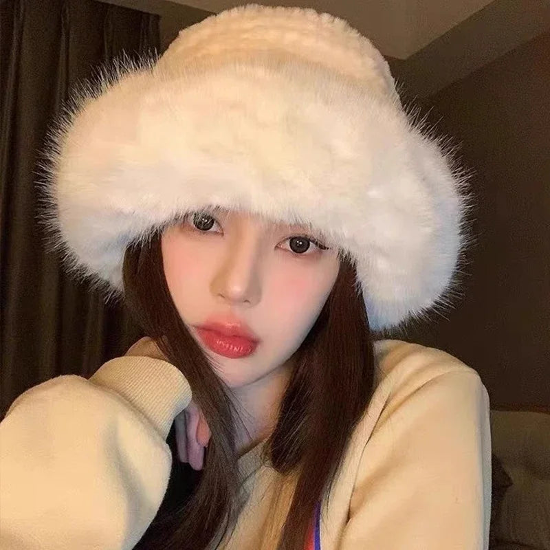 Mongolian Plush Fur Winter Bucket Hat