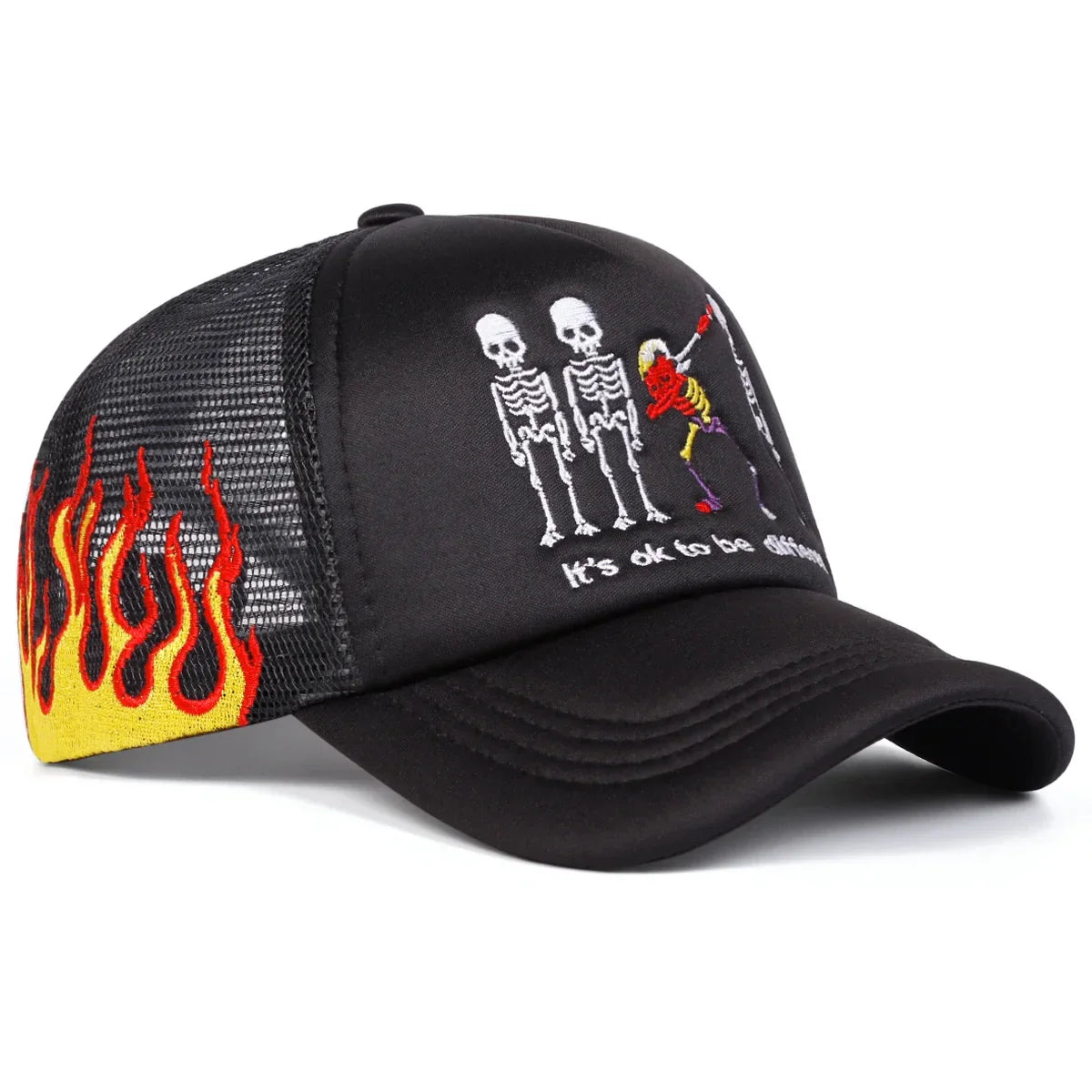 Unisex Skeleton Embroidery Baseball Net Caps