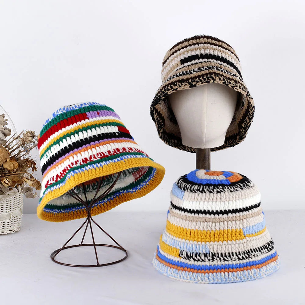 Striped Handmade Knitted Winter Bucket Hat
