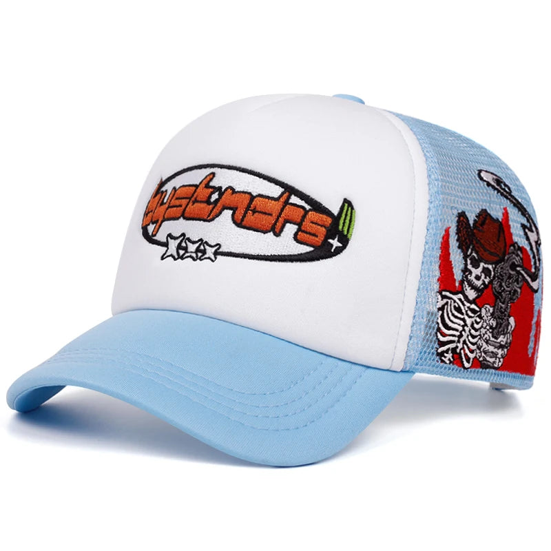 Three Star Skeleton Embroidered Cotton Mesh Baseball Hat
