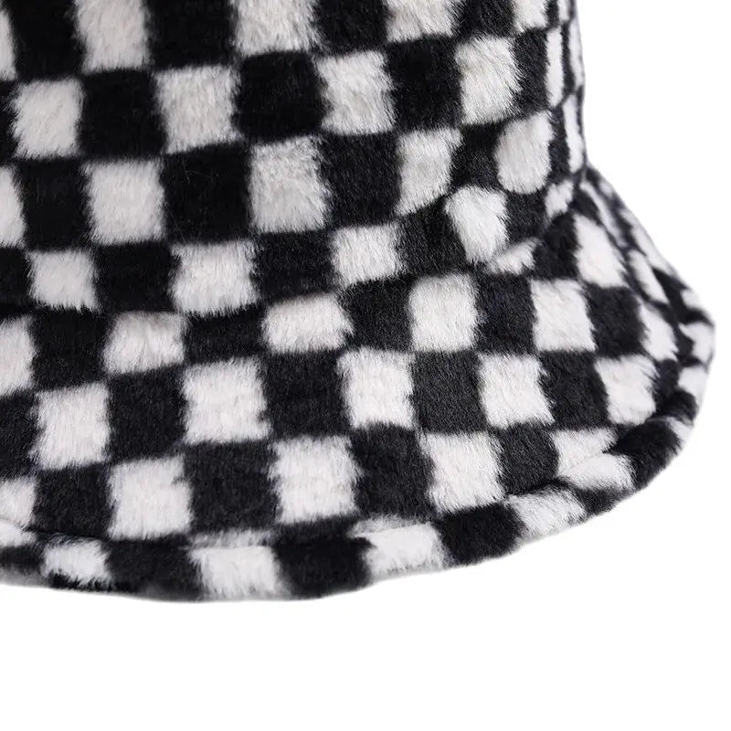 Women's Checkerboard Plush Bucket Hat