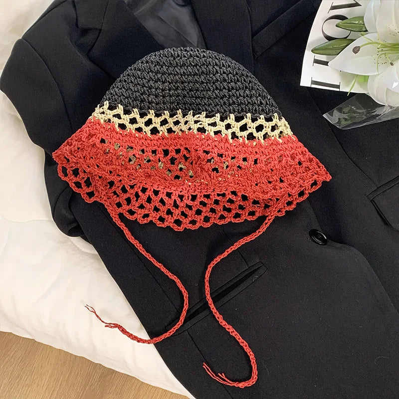 Woven Hollow Breathable Korean Style Women Bucket Hat