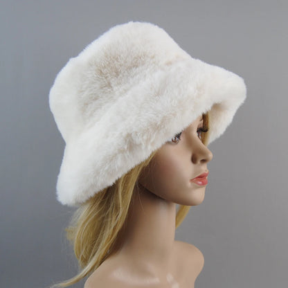 Fake Rabbit Fur Plush Winter Hat for Women