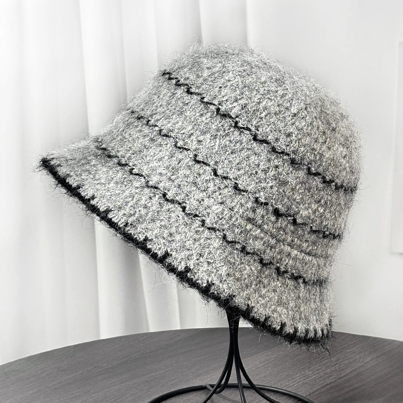 Plush Striped Winter Bucket Hat