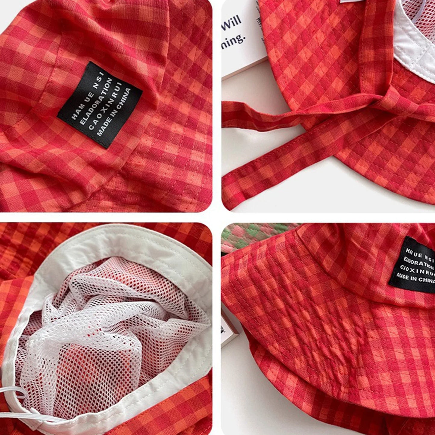 Breathable Grid Strap Summer Bucket Hat