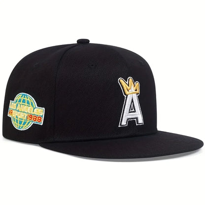 A Letter Crown Embroidery Snapback Cap