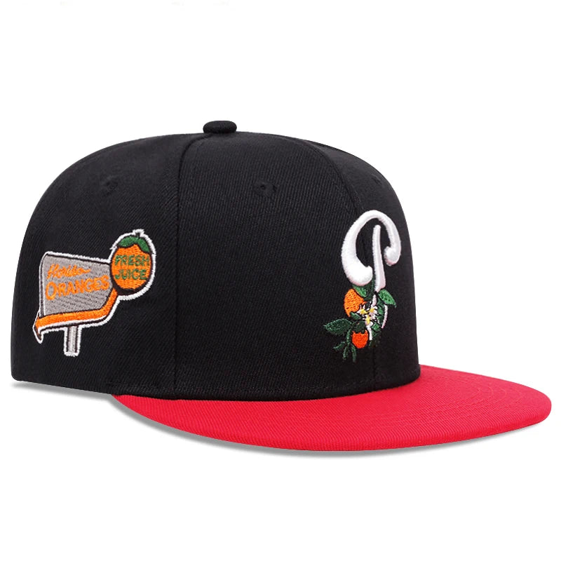 P Leaf Fruit Embroidered Flat Brim Baseball Hat
