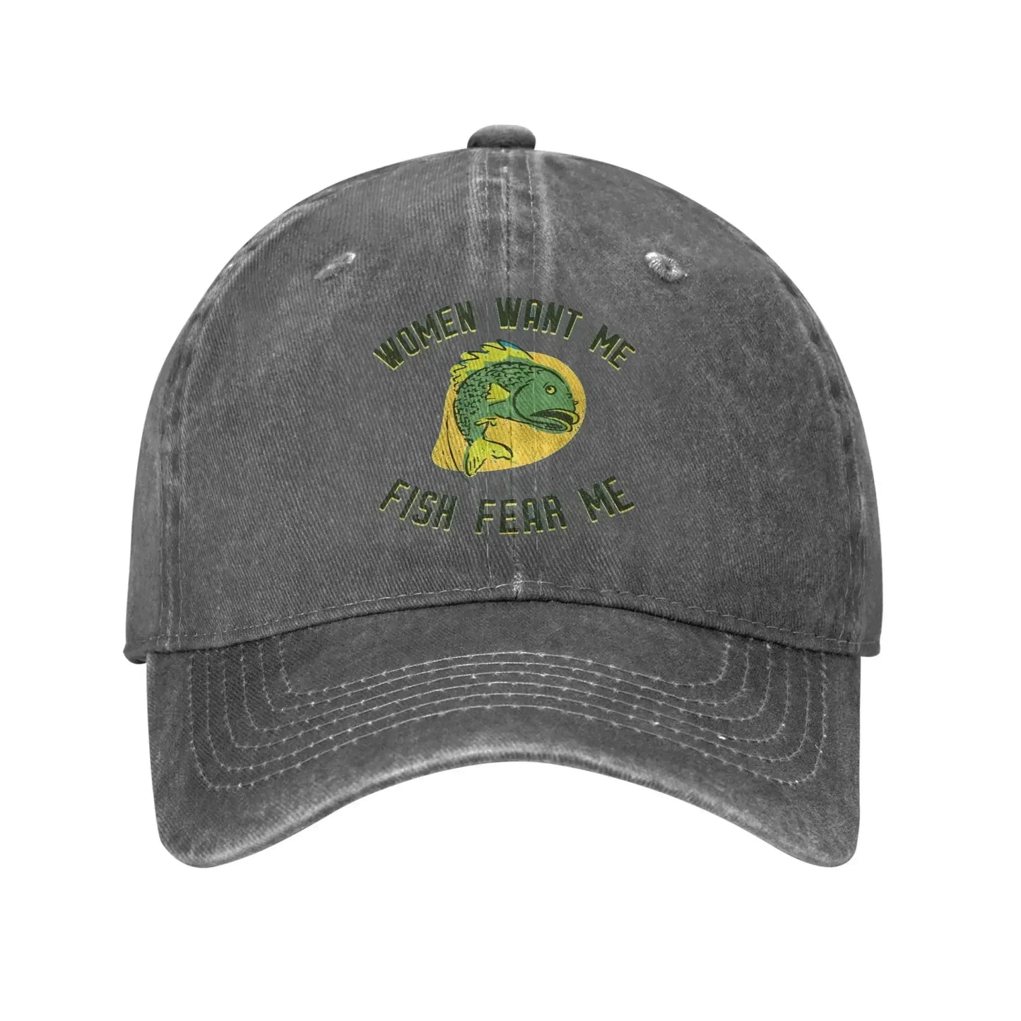 Women Want Me Fish Fear Me Washed Baseball Cap