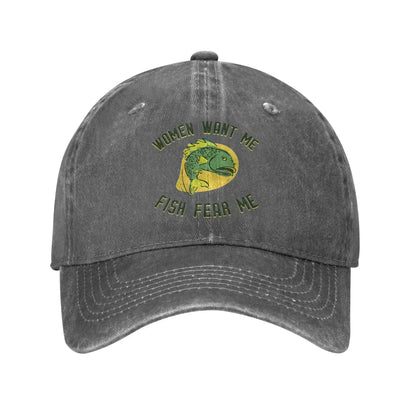 Women Want Me Fish Fear Me Washed Baseball Cap
