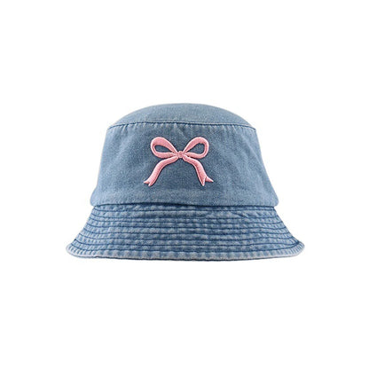 Butterfly Embroidery Cotton Denim Summer Bucket Hat