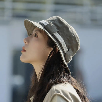 Retro Letter Drawstring Sun Bucket Hat