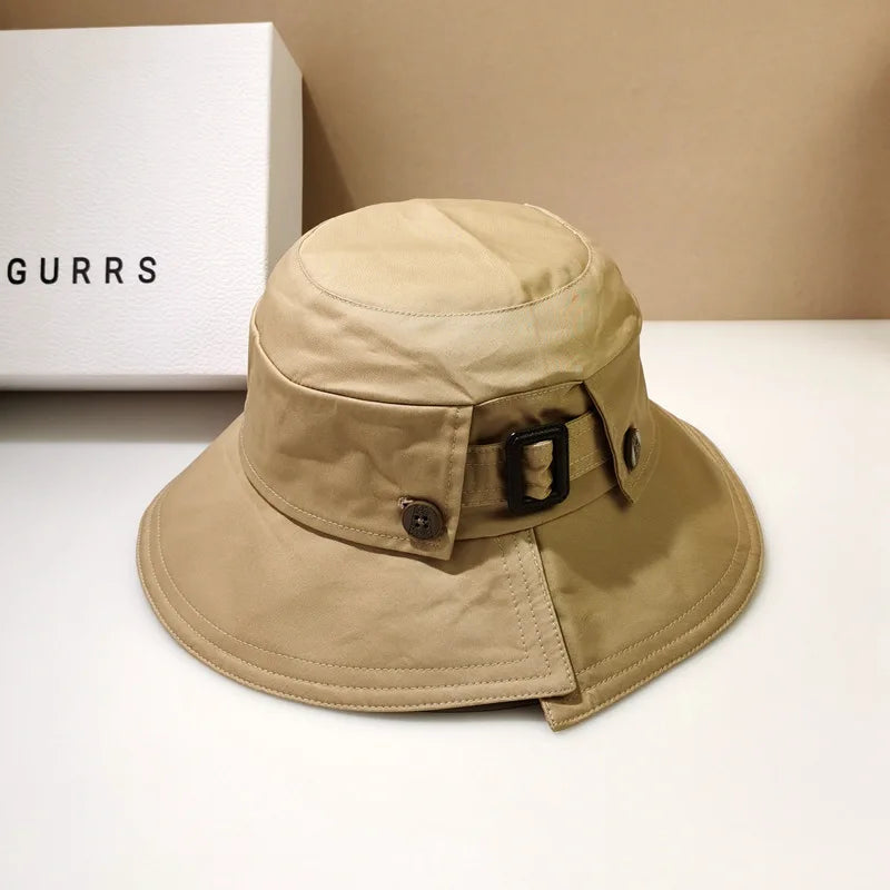 Designer Belt Buckle Bucket Hat Women Japanese Style Beach Sun Hat Sunscreen