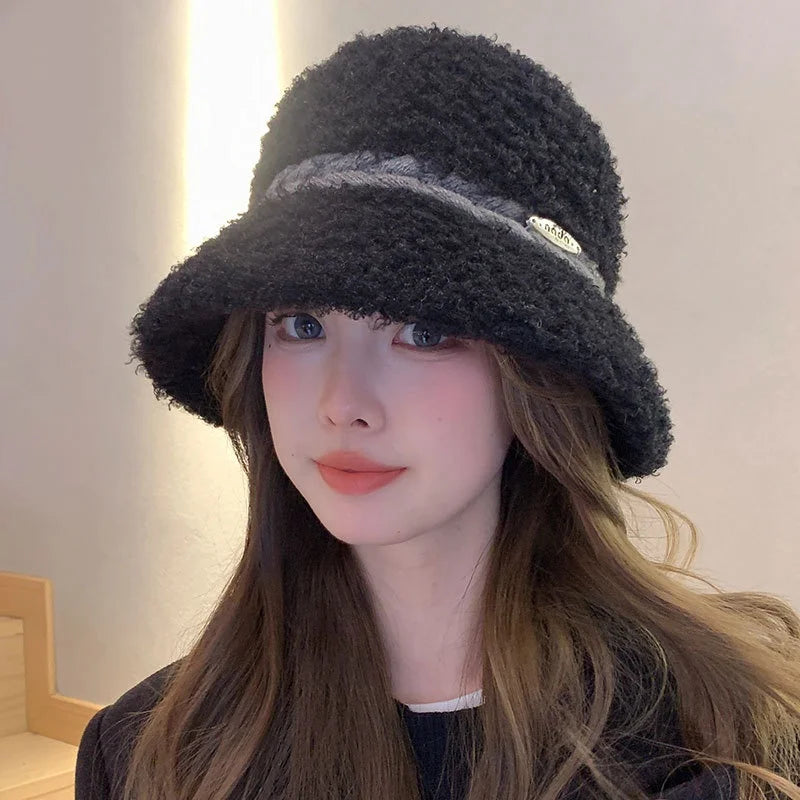 Soft Fleece Knitted Band Bucket Hat